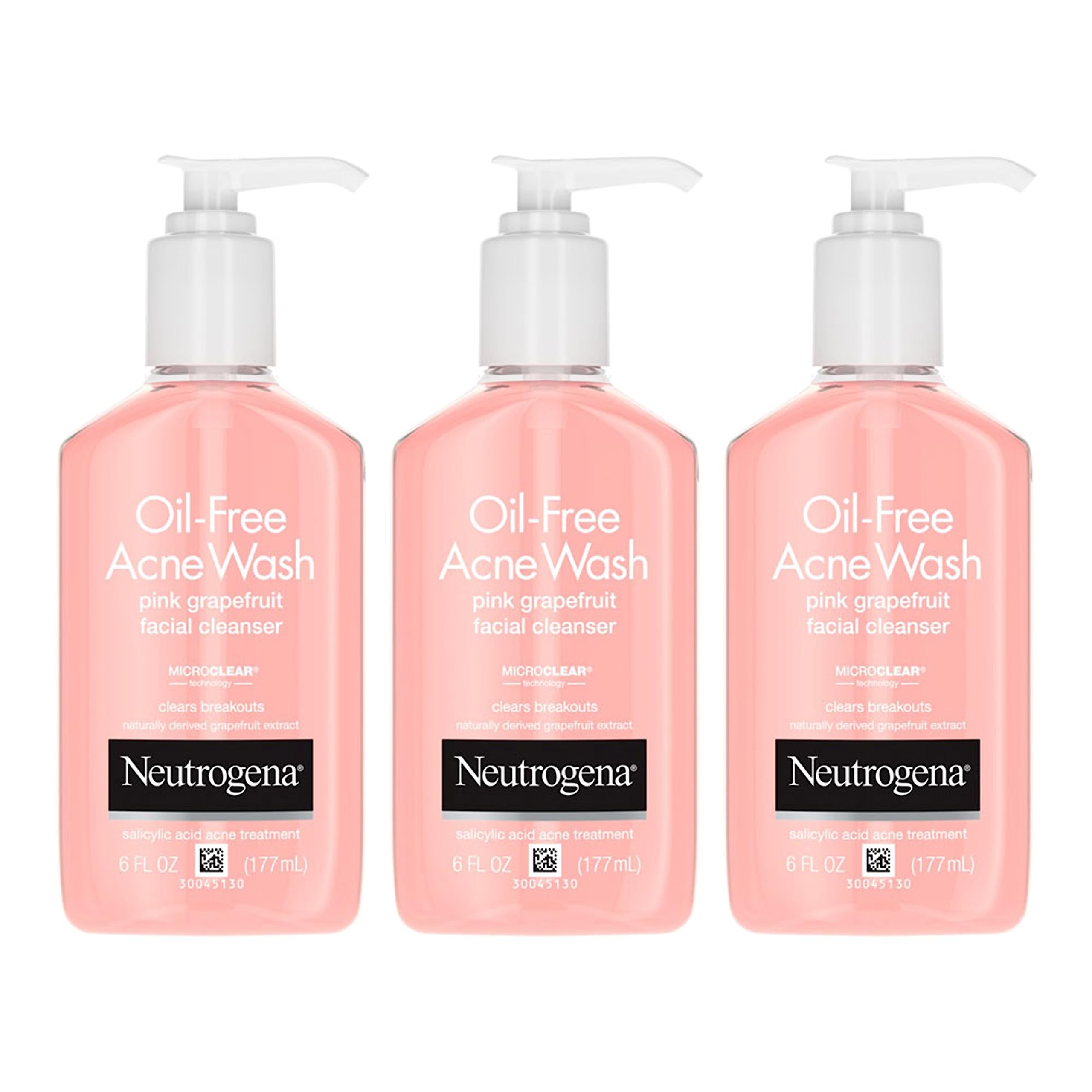 Neutrogena Oil-Free Acne Face Wash With Salicylic Acid, Pink Grapefruit, 6 Fl. Oz. (Pack of 3)